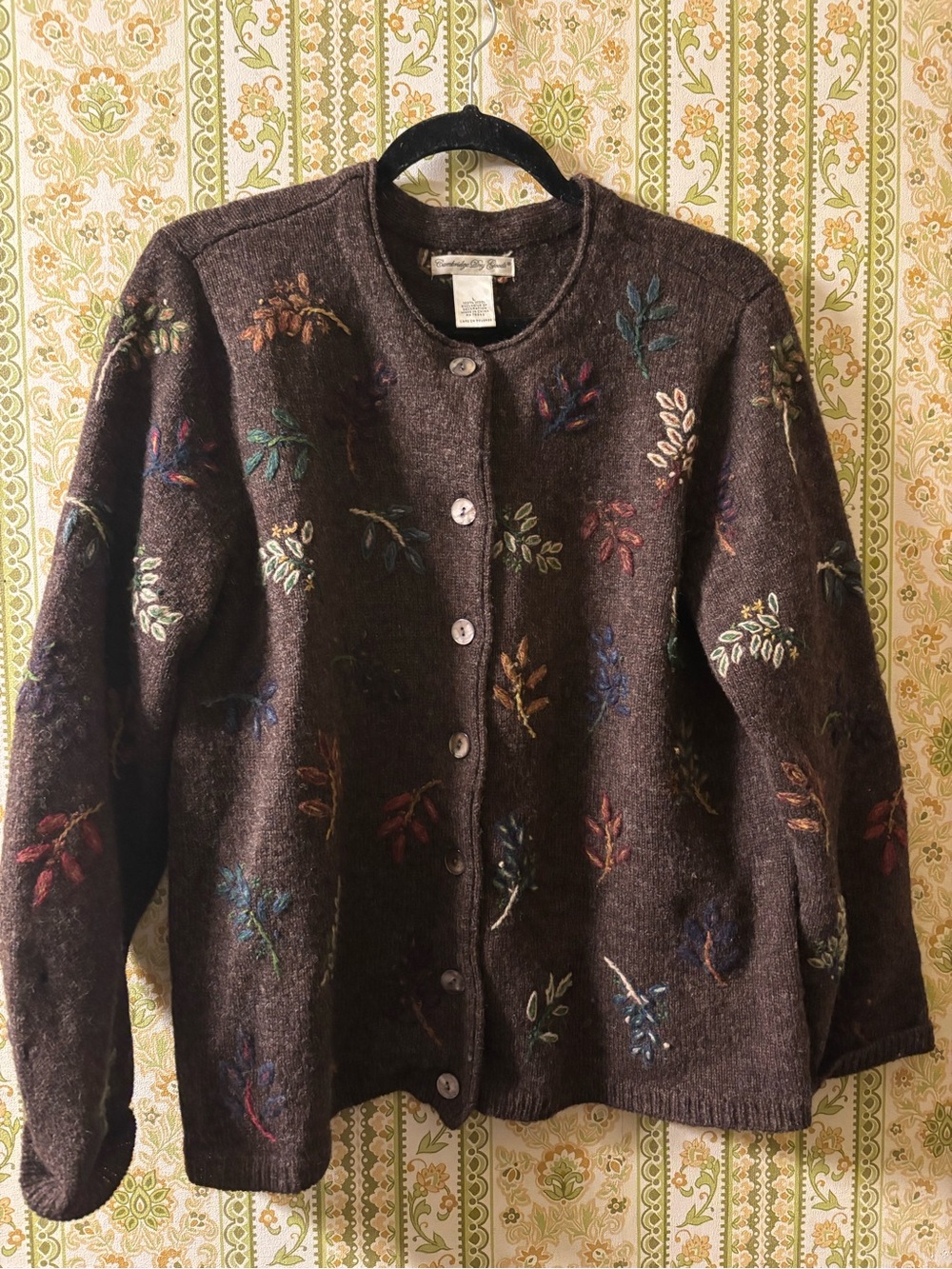 Cambridge Dry Goods Brown Embroidered Button-Front Cardigan